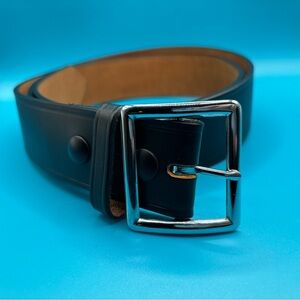 6605 BOSTON LEATHER 1.75" BLACK  LEATHER GARRISON BELT SILVER BUCKLE SIZE 48 XXL